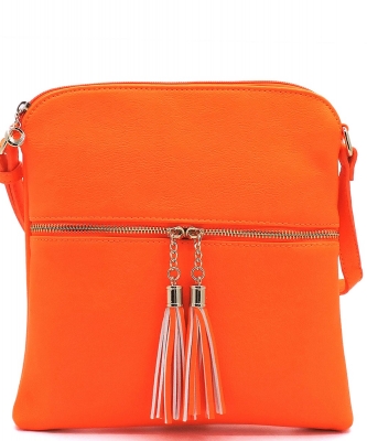 Fashion Puzzle Tassel Zip Pocket Crossbody Bag LP062 NEON CORAL